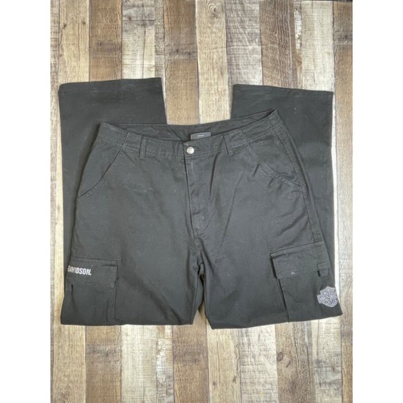 Harley Davidson Men 36 x 34 Work Pants Cargo Rugged Black Biker Motorcycle Logo - Picture 3 of 7